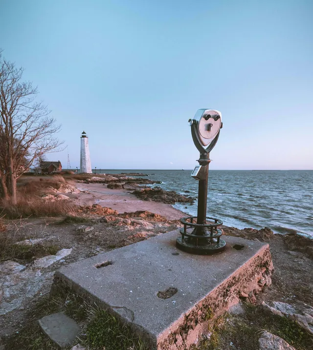 A lighthouse on the Connecticut shoreline at Lighthouse Point Park, New Haven