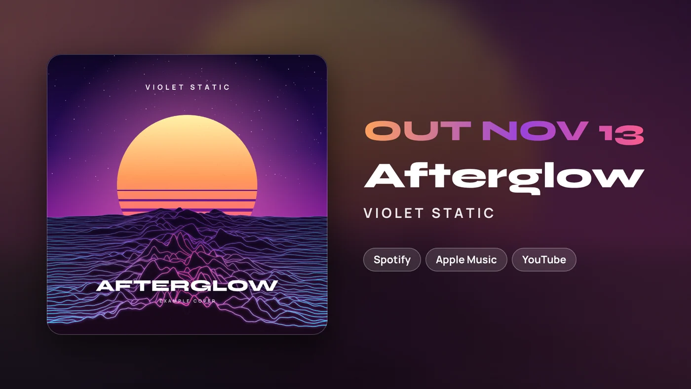 Out now banner, 1920 by 1080: the Afterglow cover beside the release date, title and platform names