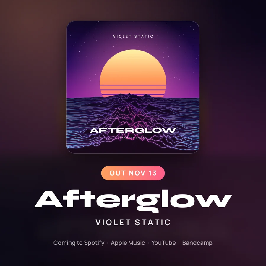 Announcement post, 1080 by 1080: the Afterglow cover with the release date and title