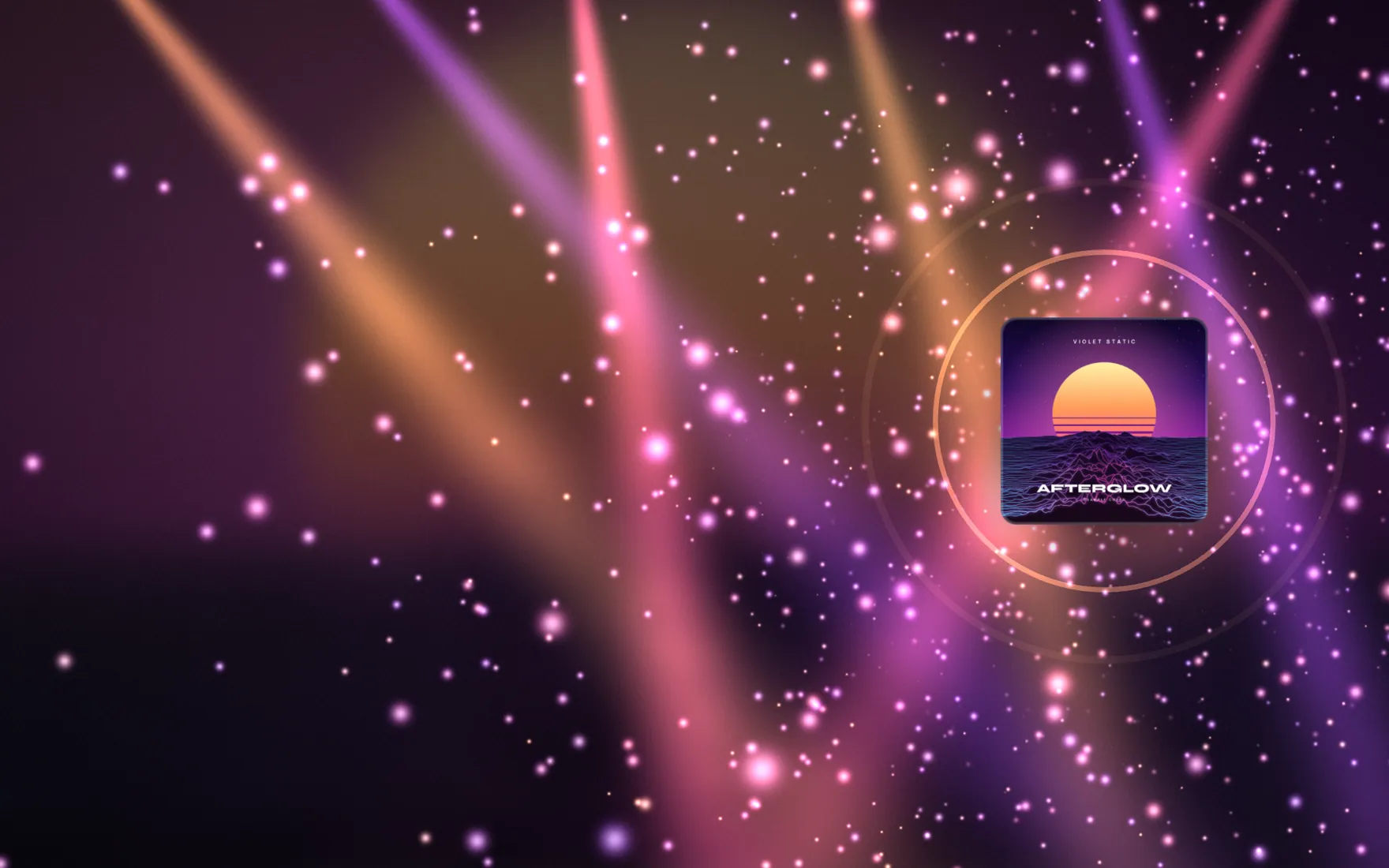 The ReleaseKit visualizer running on the example track: the cover art of “Afterglow” surrounded by light that follows the music