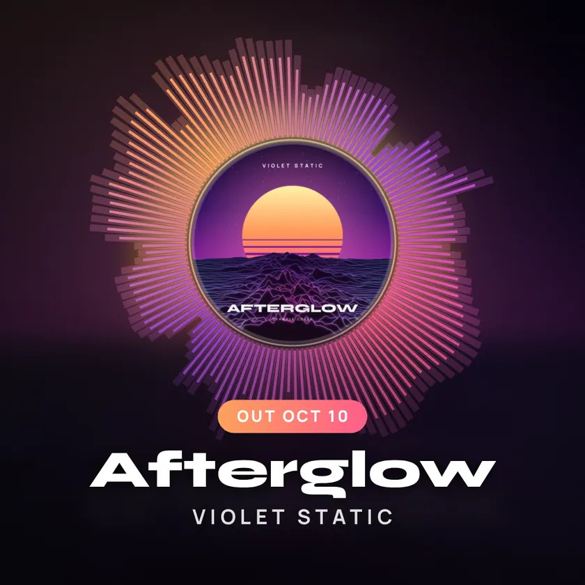 The spectrum ring visualizer around the example cover, with the title Afterglow and the release date