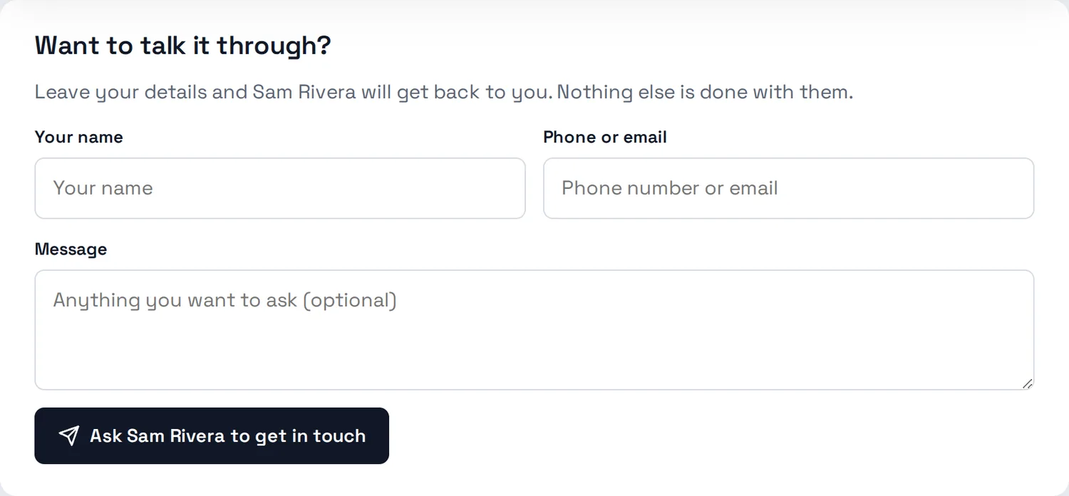 The “Want to talk it through?” reply form at the foot of the report page.